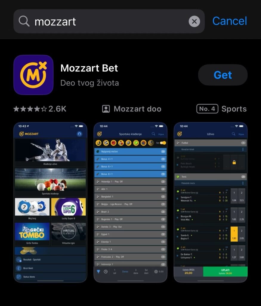 Mozzart aplikacija ios