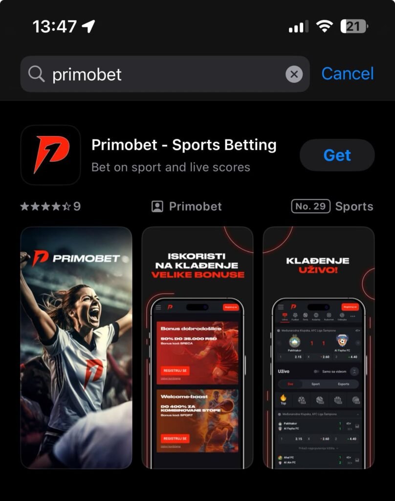 Primobet aplikacija iOS