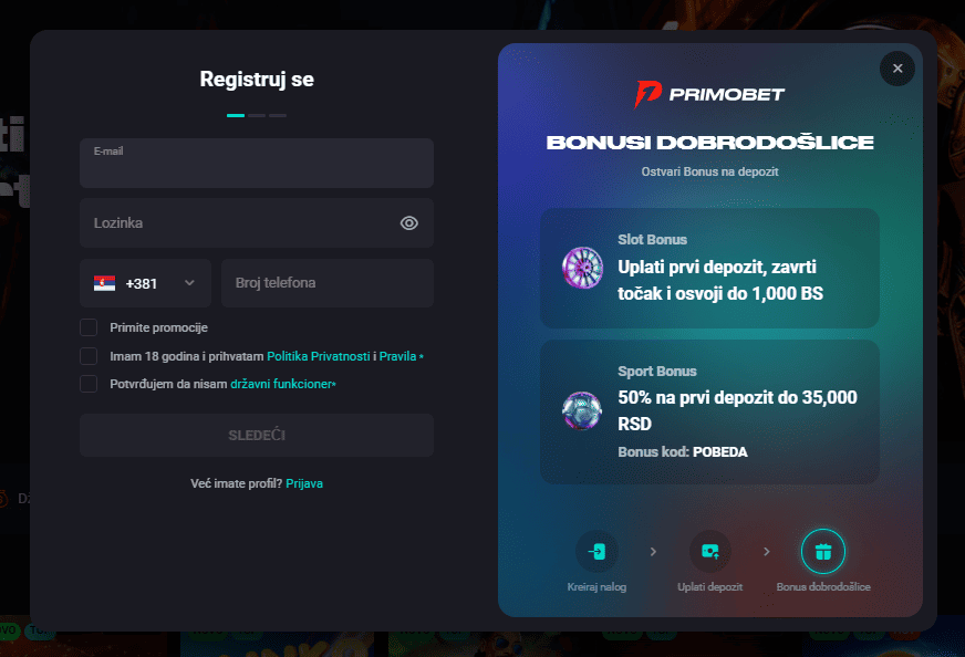 Primobet registracija