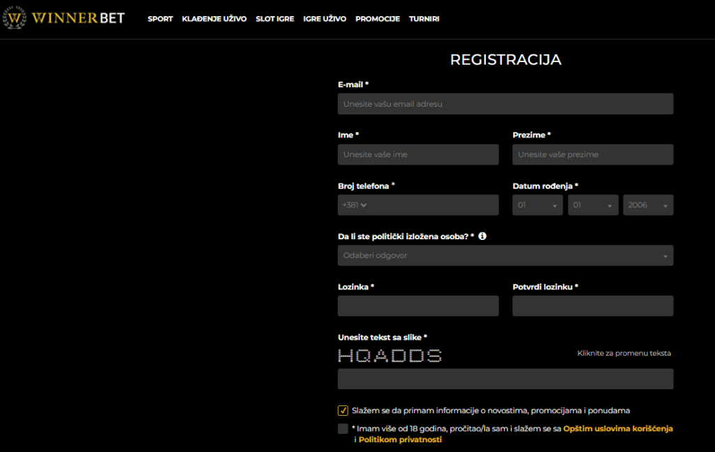 WinnerBet registracija