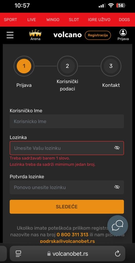Volcanobet registracija